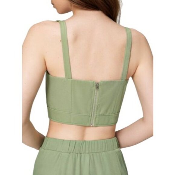 2/$30 NWT Cider L Green NWT Cropped Bustier Top Silver Chain Straps & Back Zip - Picture 5 of 12